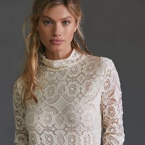 Anthropologie Maeve Lace Mock Neck Top